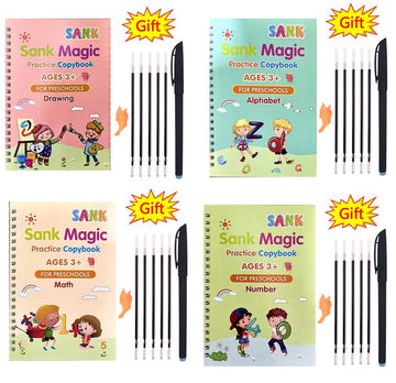 Pack Of 4 Pcs With Pen RefillSank Magic Practice Copybook (random color)