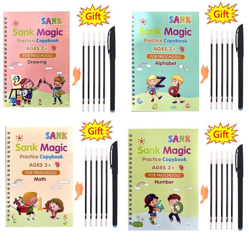 Pack Of 4 Pcs With Pen RefillSank Magic Practice Copybook (random color)