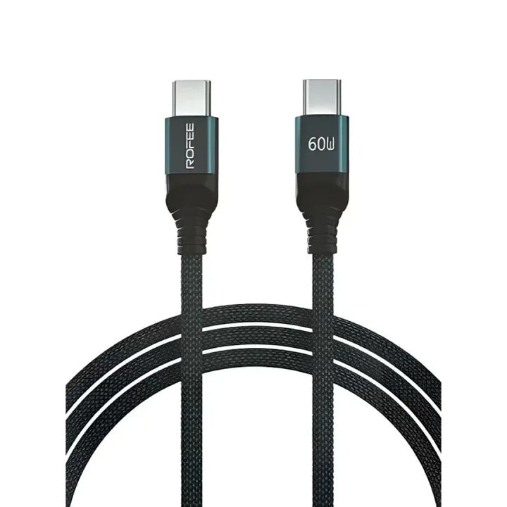 Rofee 505-C Smart &amp; Fast Data Cable 60W 1.2m C2C Aluminum Alloy+Braided Nylon Cable Black