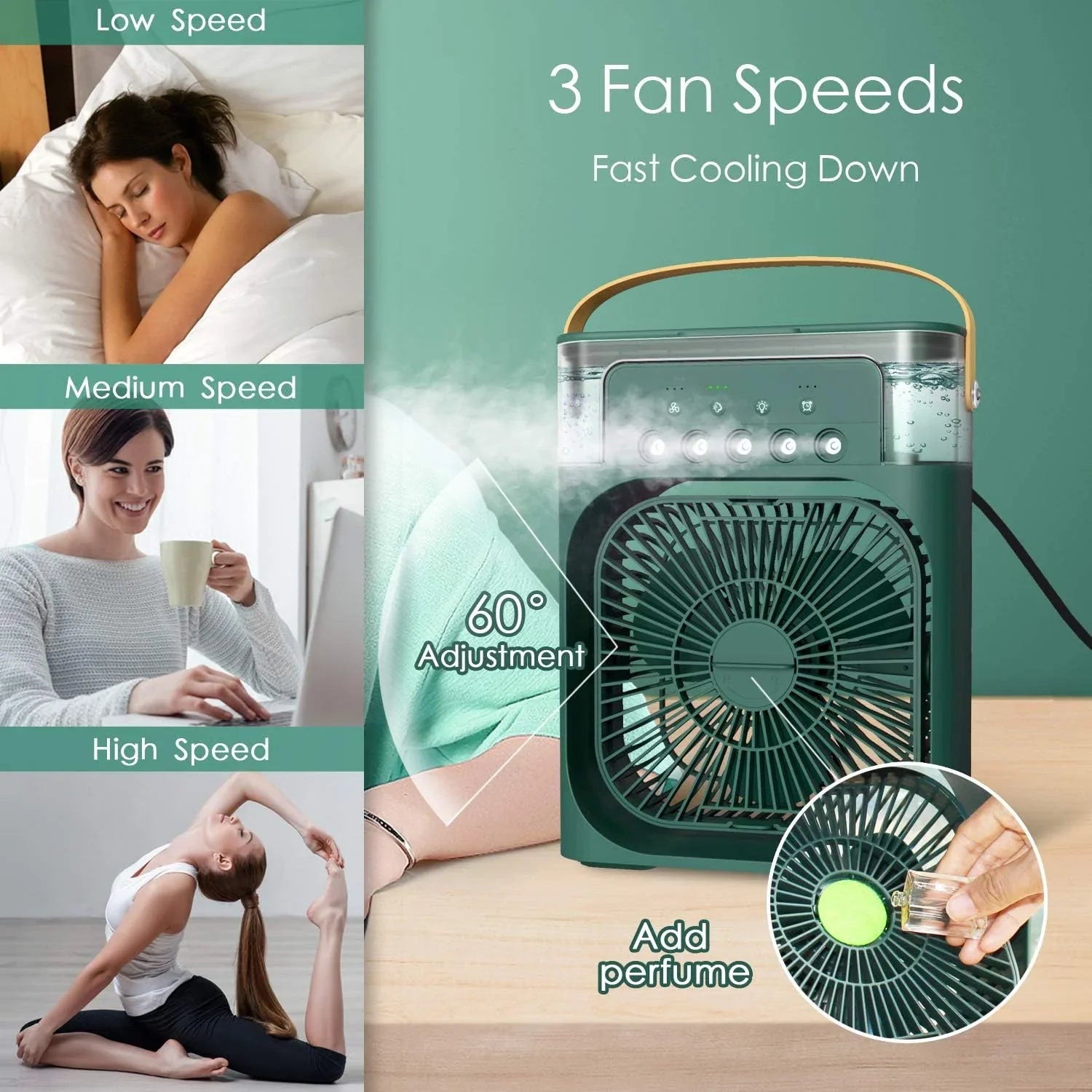 Portable USB Humidifier Fan, 5-Mode Ultrasonic Air Cooler