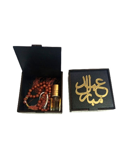 Gift box with tasbeh and ater (   عید مبارک )