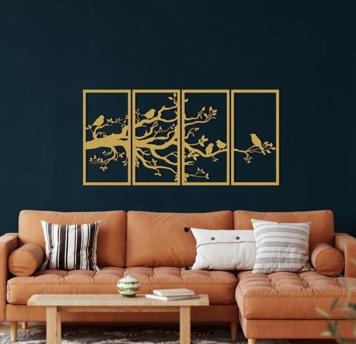 Birds Tree 4 Panels Acrylic Wall Art