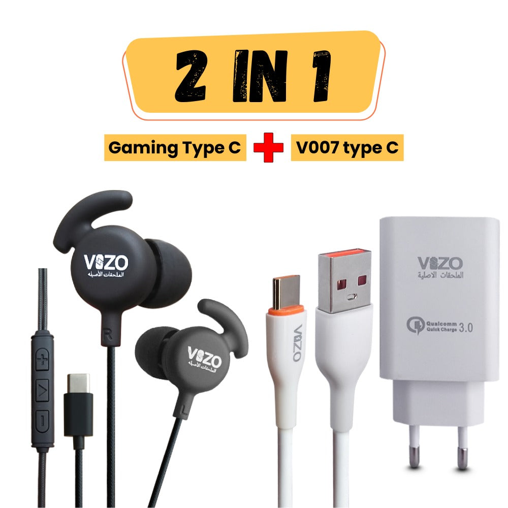 bundle 3 Gaming type c h/f + 007 18w charger 1 / VIZO Type-C Gaming handsfree