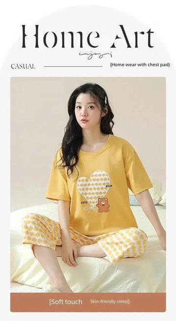 Yellow Cute bear Printed Trouser &amp; T shirt | Track suit For Girls and Women