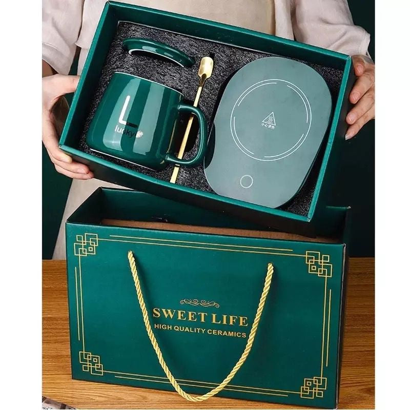 Ceramic Electric Heating Mug Warmer Set (Gift Box Packing)