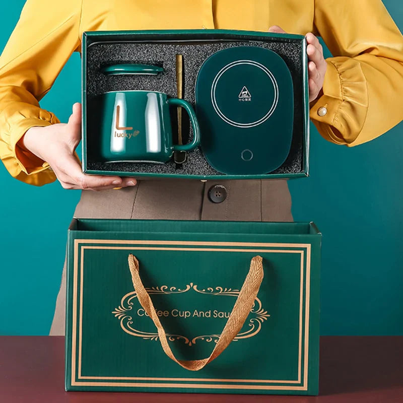 Ceramic Electric Heating Mug Warmer Set (Gift Box Packing)